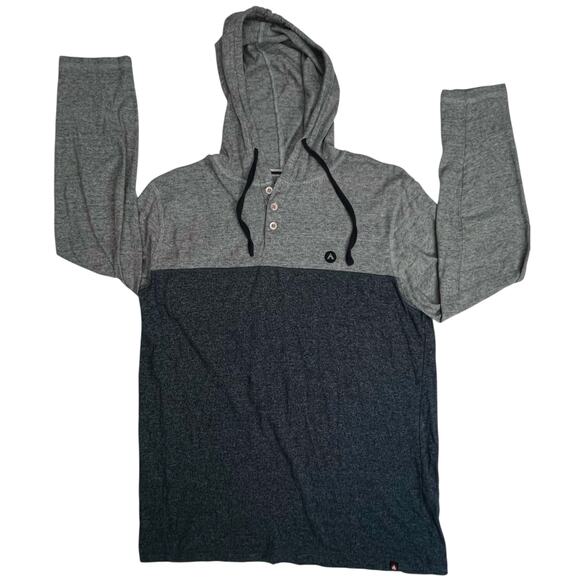 Airwalk Men’s Medium Long Sleeve Hoodie Henley Pullover Gray Navy Colorblock - Picture 9 of 12